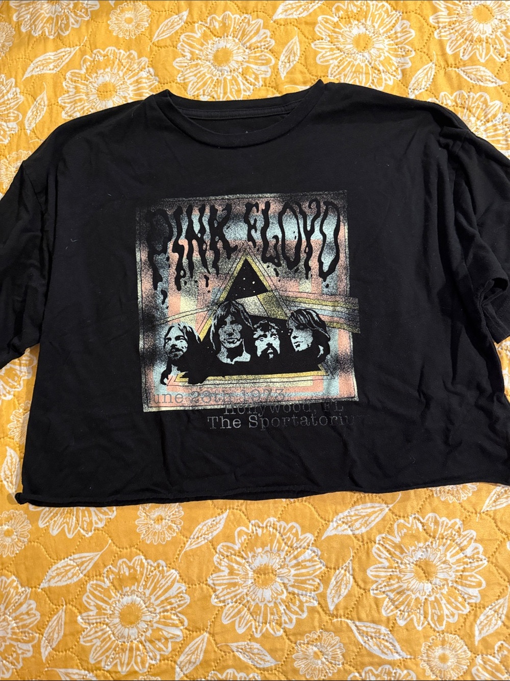 Pink Floyd Black Tee with Pastel Rainbow Graphic